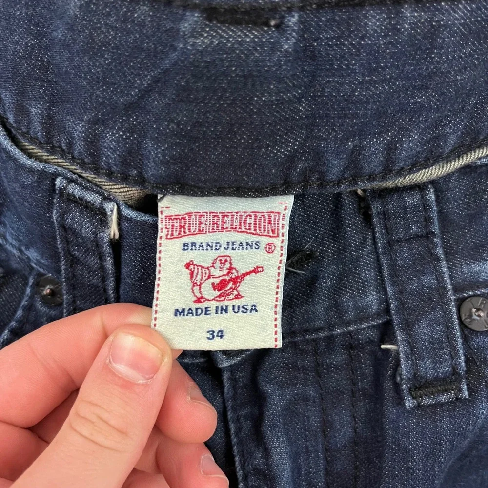 True Religion Ricky Jeans Mens 34 Dark Blue Straight Leg Flap Pocket Made in USA